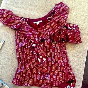 Veronica Beard Chiffon Top with perfectly stitched metallic silver cheetah print